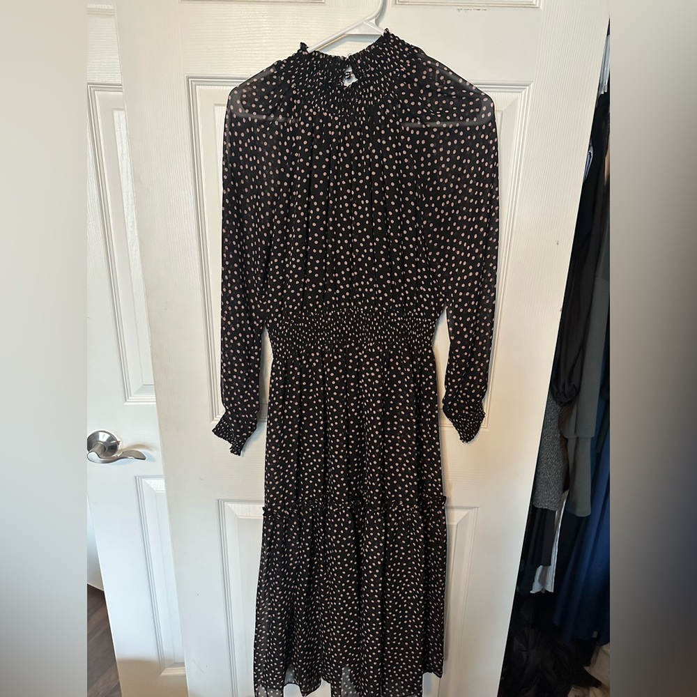 Elegant Black and Tan Polka Dot Dress